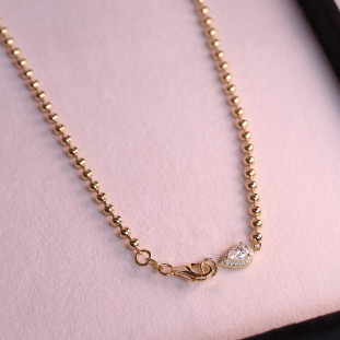 Gargantilha Corrente Bolinhas Com Pingente Gota Cravejado Moissanites e Banho Em Ouro Em Prata 