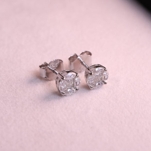 Brinco ILLUSION Cravejado Com Moissanites Em Prata