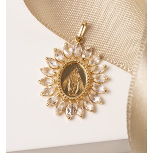 Pingente Nsa Sra das Graças com Cristais em Ouro Amarelo