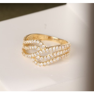 Anel Fios Cravejado Zircônia em Ouro Amarelo