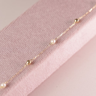 Pulseira Com Bolinhas e Pérolas Em Ouro Amarelo 