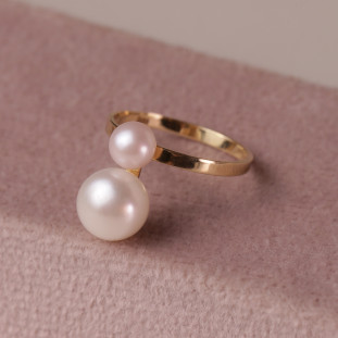 AneL Com Dupla de Pérolas Biwas Em Ouro Amarelo 