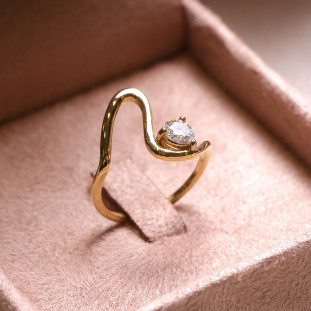 Anel Onda Com Moissanite Ouro Amarelo 