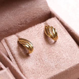 Brinco Meia Argola Asa Polida Em Ouro Amarelo 