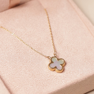 Gargantilha Trevo Com Madrepérola Em Ouro Amarelo 