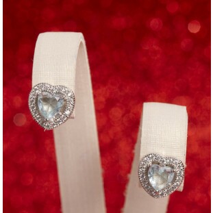 Brinco Coração Cravejado com Zircônia Água Marinha em Prata