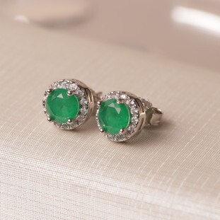 Brinco Redondo Cravejado Com Zircônia Verde Em Prata