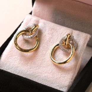 Brinco Elos Polidos Cravejados Com Diamantes Em Ouro Amarelo 