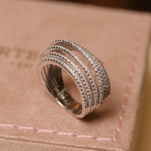 Anel Largo Fios Cravejado Com Zircônias Em Prata 