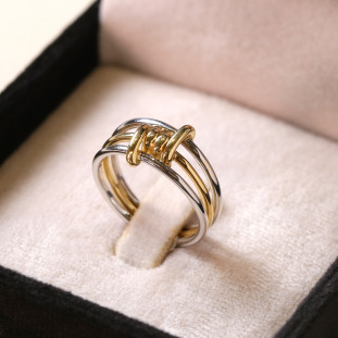 Anel 3 Fios Bicolor Ouro Branco E Ouro Amarelo 