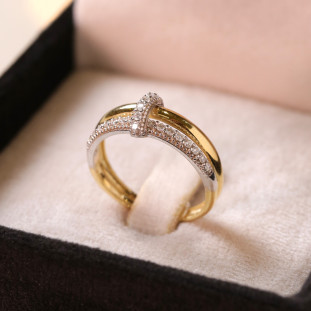 Anel Aro Duplo Cravejado Com Diamantes Ouro Amarelo 