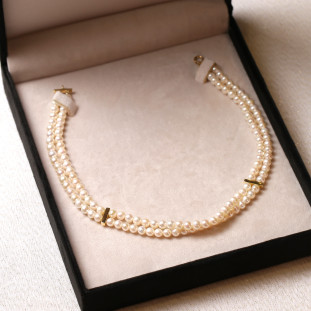 Gargantilha Choker Com Pérolas E Separadores Em Ouro Amarelo 