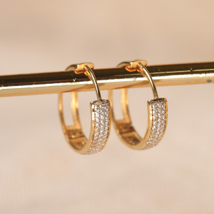 Argola Redonda Vazada Pavê Cravejada Com Zircônias Em Ouro Amarelo 