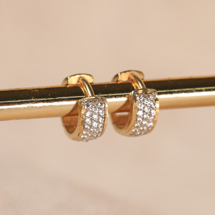 Argola Redonda Pavê Cravejada Com Zircônias Em Ouro Amarelo 