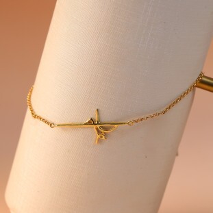 Pulseira Fé Com Dois Corações Pendurados Em Ouro Amarelo