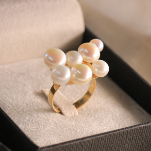 Anel Pérolas Em Ouro Amarelo 