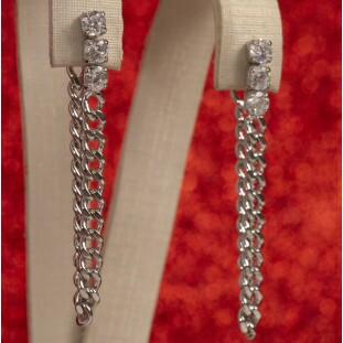 Brinco Corrente Cravejado com Zircônias em Prata