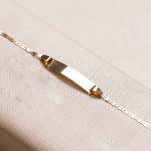 Pulseira Com Plaquinha e Corrente Piastrine Em Ouro Amarelo 