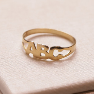 Anel A B C Em Ouro Amarelo 