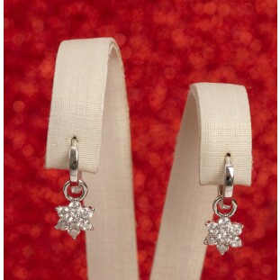 Argola Mini com Flor com Zircônia Pendurada em Prata