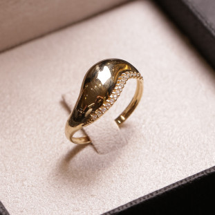 Anel Onda Cravejado Com Zircônias Em Ouro Amarelo 