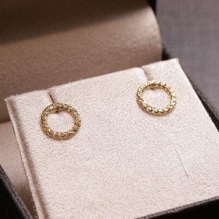 Brinco Circulo Vazado Diamantado Em Ouro Amarelo 