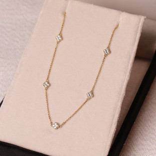 Gargantilha Mini Trevos Cravejado Com Zircônias Em Ouro Amarelo 