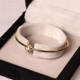 Bracelete Fia Redondo Com Moissanite Em Ouro Amarelo 