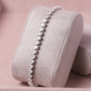 Pulseira Riviera  Corações Cravejados Com Zircônias Em Prata 