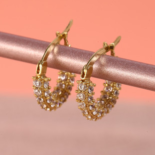 Brinco Argola Cravejado Com Zircônias Em Ouro Amarelo 