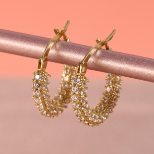 Brinco Argola Cravejado Com Zircônias Em Ouro Amarelo 