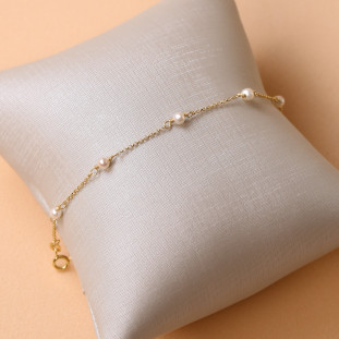 Pulseira Infantil Com Pérolas e Espirito Santo Em Ouro Amarelo 