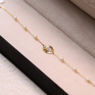 Pulseira Nsa Sra Das Graças Diamantada Com Pérolas Em Ouro Amarelo 