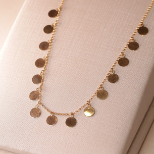 Gargantilha Com Elos Redondos E Plaquinhas Em Ouro Amarelo 