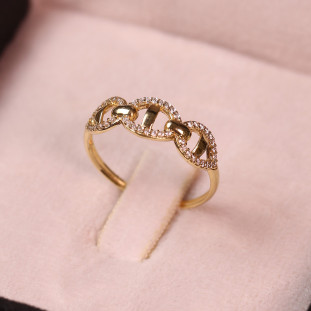 Anel Elos Oval e Gota Cravejado Com Zircônias Em Ouro Amarelo 