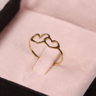 Anel Coração Duplo Vazado Em Ouro Amarelo 