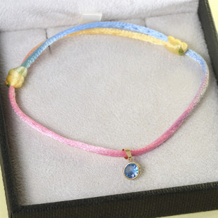 Pulseira Fio De Seda Com Pingente Redondo Com Zircônia Azul Em Ouro Amarelo