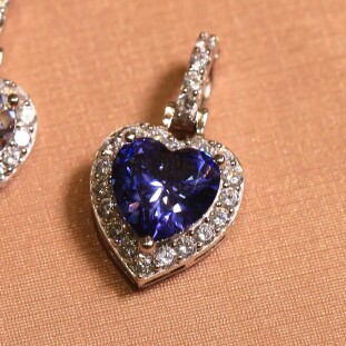 Pingente Coração Cravejado Com Zircônias Tanzanita Em Prata 