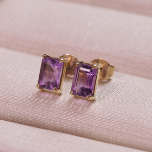 Brinco Ametista Retangular Em Ouro Amarelo 