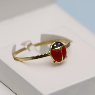 Anel Infantil Joaninha Esmaltada Rosa Em Ouro Amarelo 