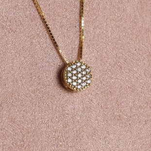 Pingente Chuveiro Redondo Cravejado Com Zircônias Em Ouro Amarelo 