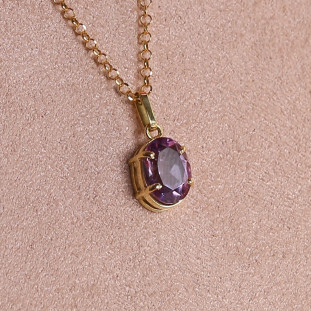 Pingente Ametista Oval Em Ouro Amarelo 