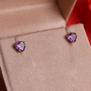 Brinco Coração Ametista Em Ouro Amarelo 