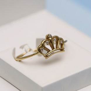 Anel Infantil Coroa Com Diamante Em Ouro Amarelo