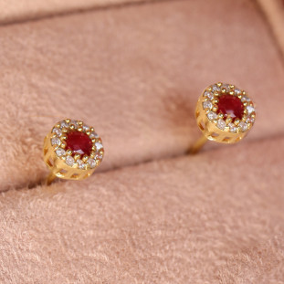 Brinco Chuveiro Com Diamantes e Rubis Em Ouro Amarelo 