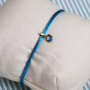 Pulseira Fio De Seda Com Pingente Redondo Com Zircônia Azul Em Ouro Amarelo