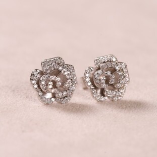 Brinco Rosa Cravejada Com Zircônias Em Prata 