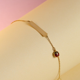 Pulseira Chapinha Com Joaninha Em Ouro Amarelo 