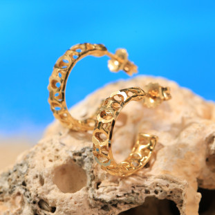 Meia Argola Elos Diamantandos Em Ouro Amarelo 