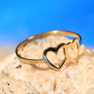 Anel Coração Duplo Vazado Em Ouro Amarelo 